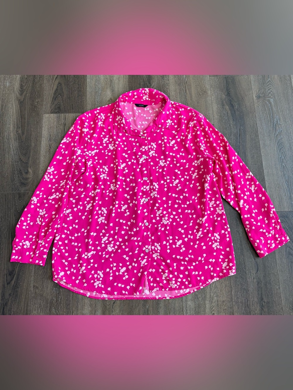 Dokotoo Bright Pink Printed Button-Down Blouse